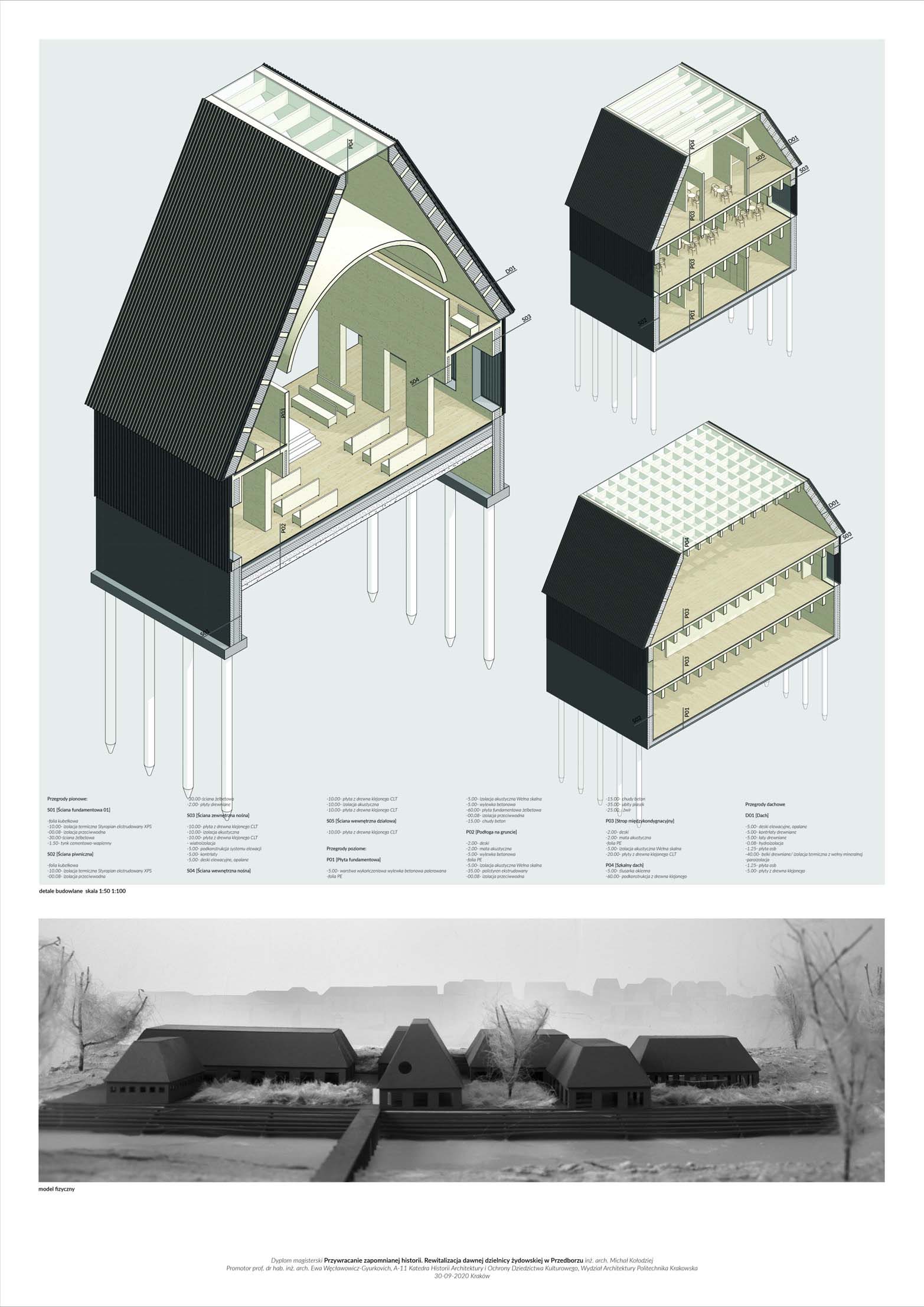 Grafika do pracy magisterskiej Michała Kołodzieja prezentująca zabudowę obszaru po dawnej synagodze w Przedborzu 