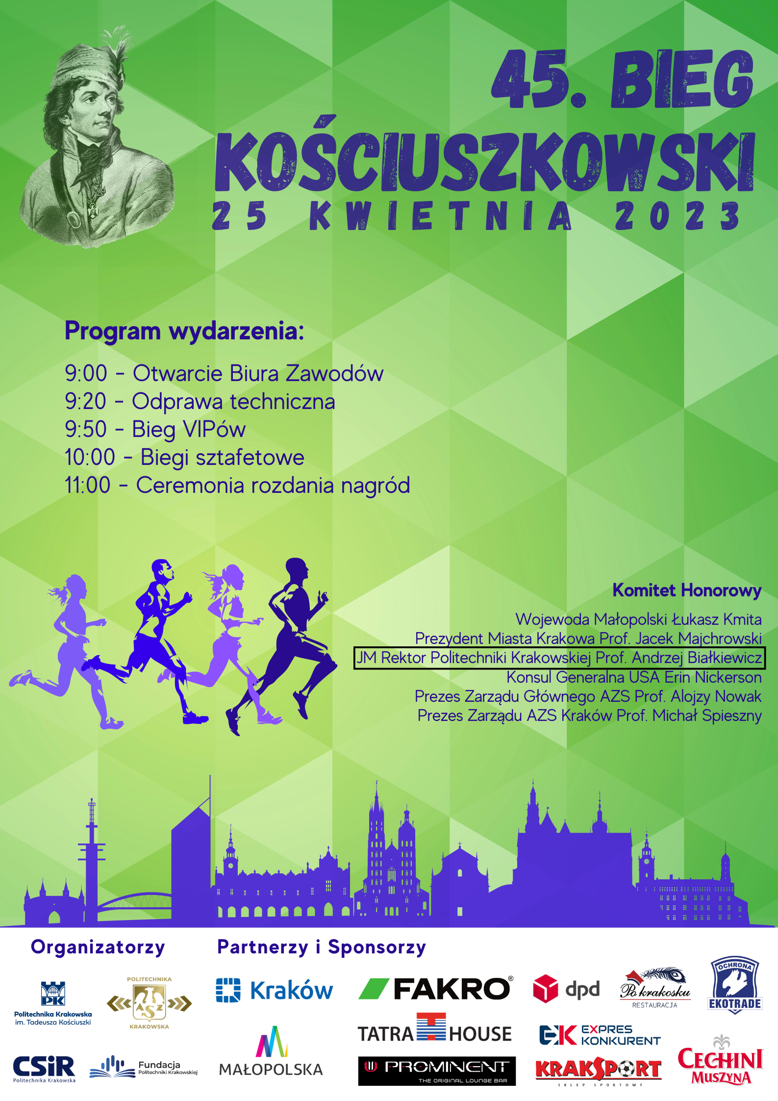 Plakat 45 biegu kościuszkowskiego z programem wydarzenia